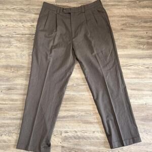 Vintage Style Brown Pleated Dress Pants